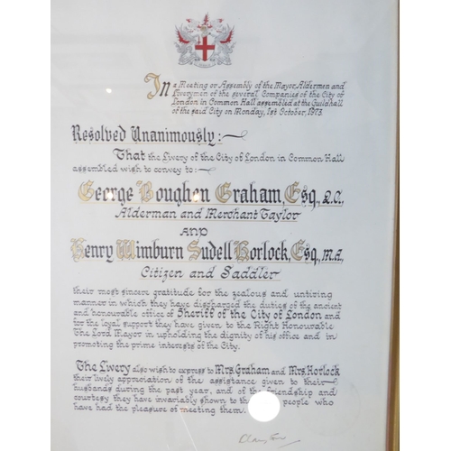 364 - Six livery company and Alderman of London framed certificates (the largest 44cm x 26cm)