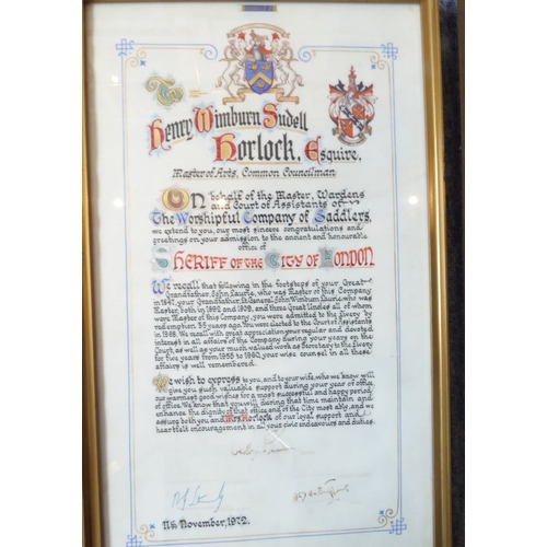 364 - Six livery company and Alderman of London framed certificates (the largest 44cm x 26cm)