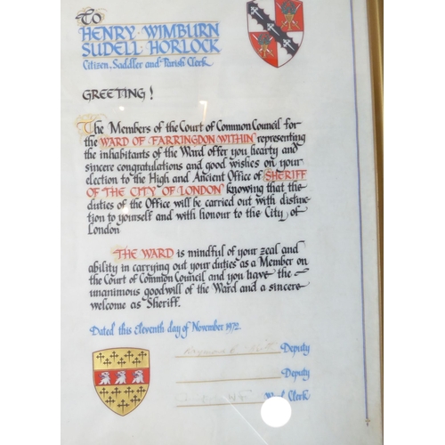 364 - Six livery company and Alderman of London framed certificates (the largest 44cm x 26cm)