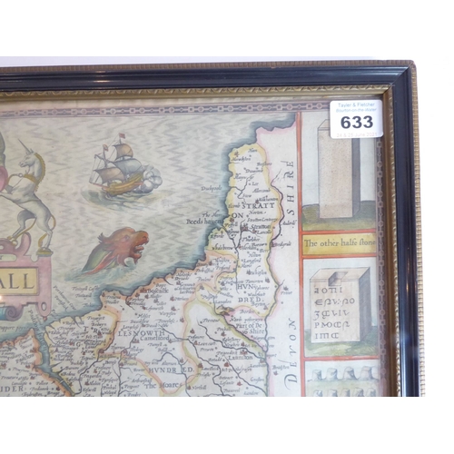 633 - After Jacobus Hondius - 1630 - ‘Map of Cornwall’. Hand coloured engraving. 14 ¾ x 20 ins (37.5 x 51 ... 