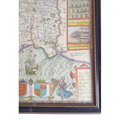 633 - After Jacobus Hondius - 1630 - ‘Map of Cornwall’. Hand coloured engraving. 14 ¾ x 20 ins (37.5 x 51 ... 