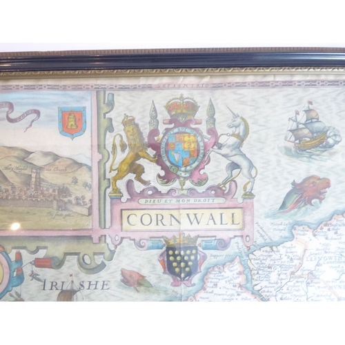 633 - After Jacobus Hondius - 1630 - ‘Map of Cornwall’. Hand coloured engraving. 14 ¾ x 20 ins (37.5 x 51 ... 