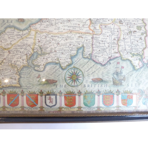 633 - After Jacobus Hondius - 1630 - ‘Map of Cornwall’. Hand coloured engraving. 14 ¾ x 20 ins (37.5 x 51 ... 