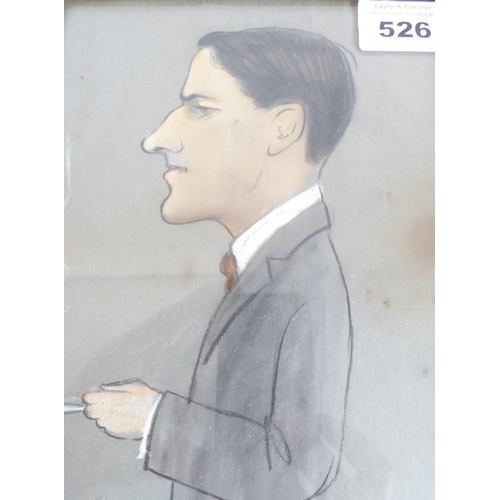 526 - Early 20th century - a gentleman smoking. In the style of 'Spy'. Signed lower right (Vali?). Pastel,... 