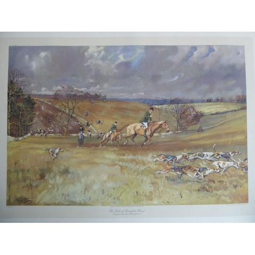293 - Four coloured hunting prints by Michael Lyne 'Whaddon Chase' with blind stamp and signed in pencil i... 
