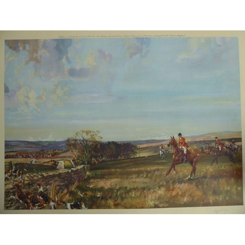 293 - Four coloured hunting prints by Michael Lyne 'Whaddon Chase' with blind stamp and signed in pencil i... 