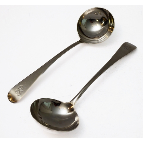 108 - A pair of hallmarked silver ladles; Old English pattern, maker's mark MB, each assayed London 1803 (... 