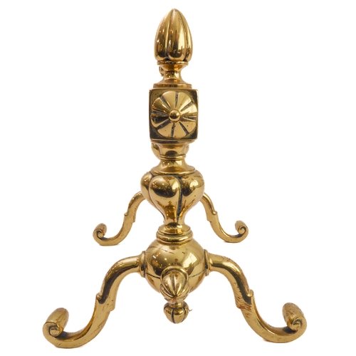 75 - A pair of late 19th century cast and wrought brass andirons (27.5cm wide)