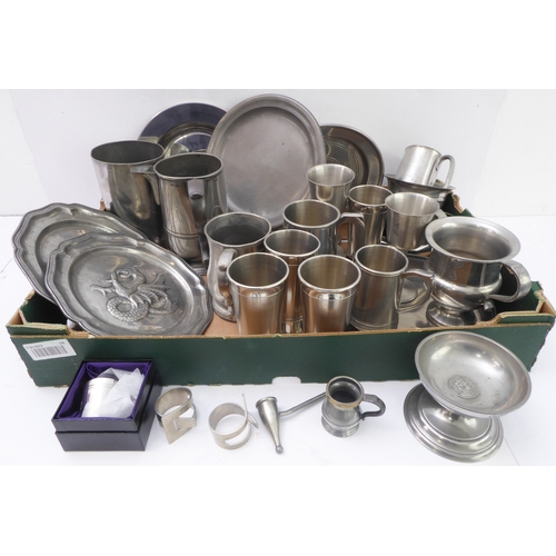65 - An interesting selection of pewterware (mostly 20th century) with two19th century examples to includ... 
