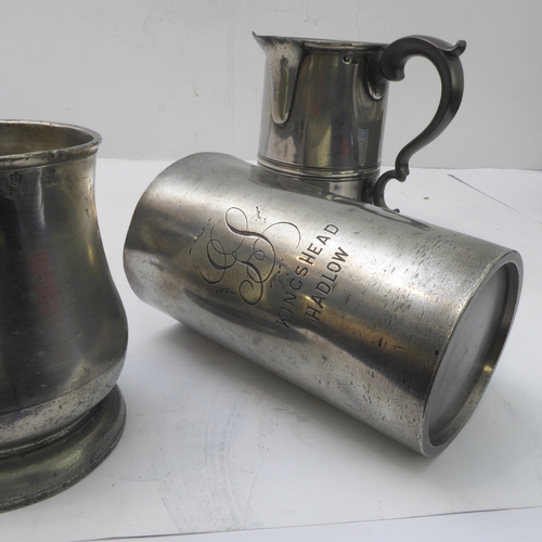 65 - An interesting selection of pewterware (mostly 20th century) with two19th century examples to includ... 