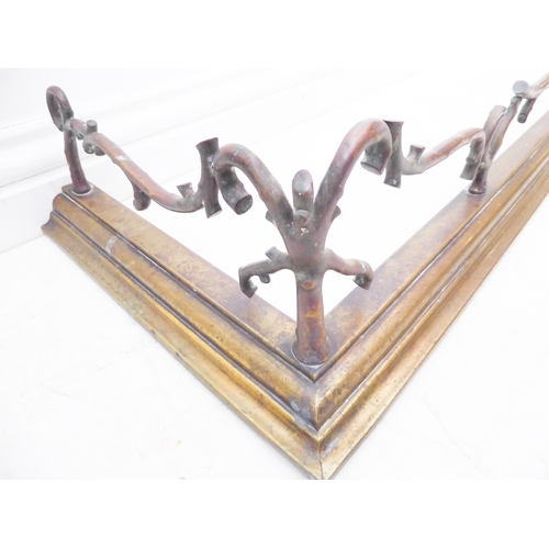 71 - An unusual  late 19th century heavy brass fire curb / fender; naturalistically modelled varying entw... 