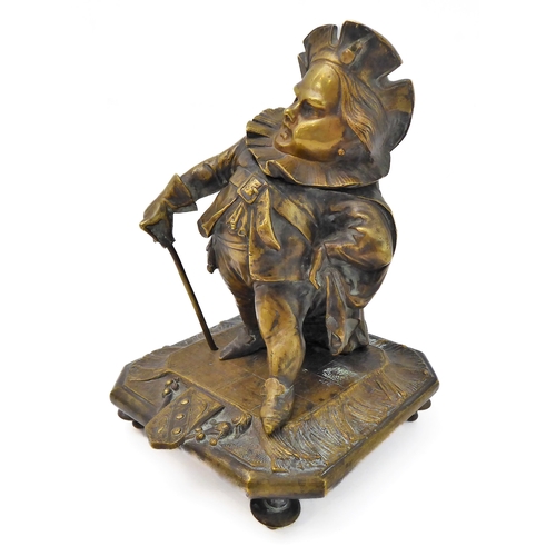 78 - A rare 19th century bronze / brass inkwell modelled as Falstaff - the hinged upper section folding b... 