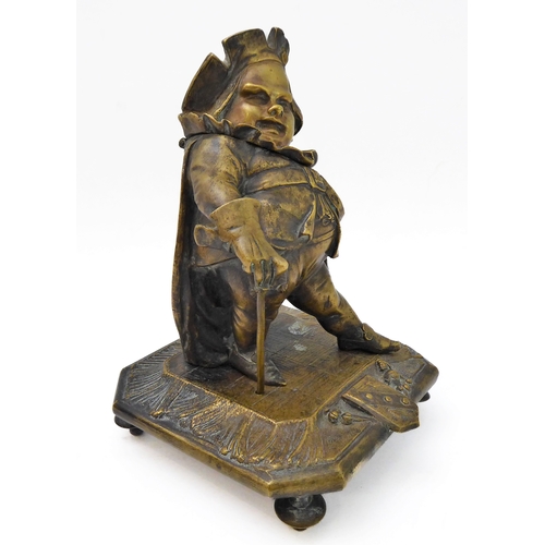 78 - A rare 19th century bronze / brass inkwell modelled as Falstaff - the hinged upper section folding b... 