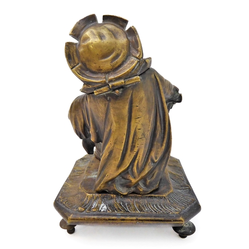 78 - A rare 19th century bronze / brass inkwell modelled as Falstaff - the hinged upper section folding b... 