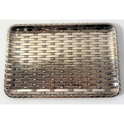89 - A heavy white metal (mark's rubbed) rectangular trinket tray of basket weave form, 23cm wide (approx... 