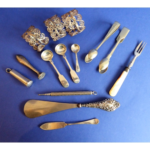 119 - Three filigree-style napkin rings marked '1000', a lady's late 19th / early 20th century silver-hand... 