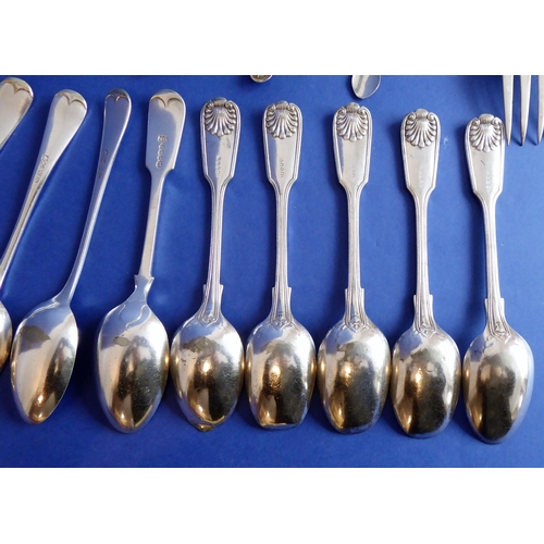 90 - Various silver and silver plated flatware and cutlery etc. to include a pair of Georgian silver suga... 