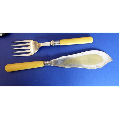 90 - Various silver and silver plated flatware and cutlery etc. to include a pair of Georgian silver suga... 