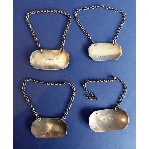 92 - A pair of hallmarked silver wine tickets of octagonal form 'Sherry' and 'Port', each with maker's ma... 