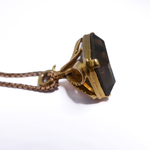 108 - A 9-carat gold stone-set fob and 9-carat gold box chain