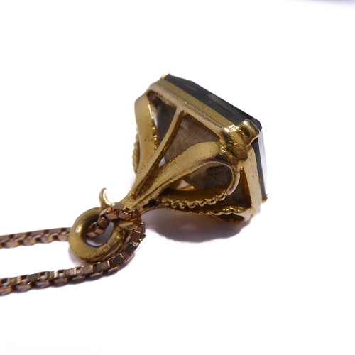 108 - A 9-carat gold stone-set fob and 9-carat gold box chain