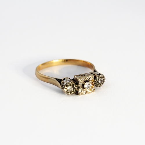 145 - An antique three-stone diamond gold ring, ring size V