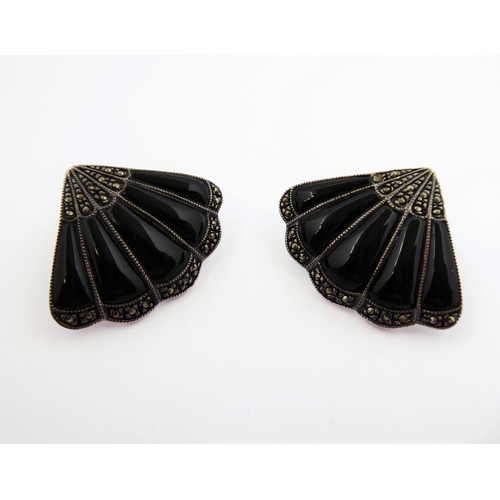 151 - A pair of Art Deco marcasite and enamel silver earrings