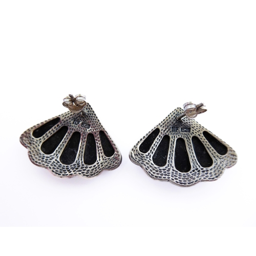 151 - A pair of Art Deco marcasite and enamel silver earrings