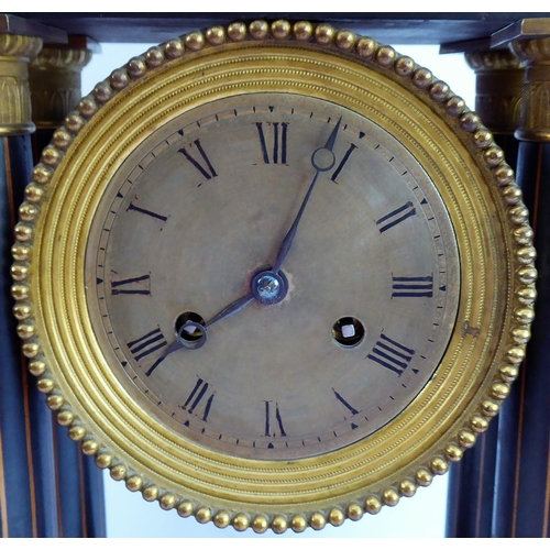 161 - A mid-19th century French portico clock: partridge wood marquetry, boxwood-strung and ormolu-mounted... 