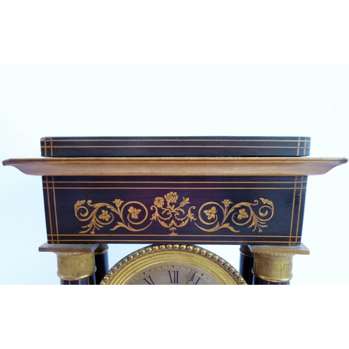 161 - A mid-19th century French portico clock: partridge wood marquetry, boxwood-strung and ormolu-mounted... 