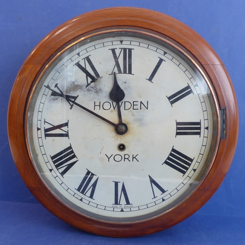 168 - An early 20th century circular mahogany cased school / stationmaster's style clock: the cream dial (... 