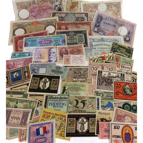 175 - An interesting selection of early to mid-20th century bank notes (50 plus), mostly French, German an... 