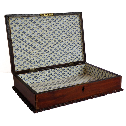 182 - A George III period mahogany box with ebony-strung banded lid and wavy-style base (32cm wide). Toget... 