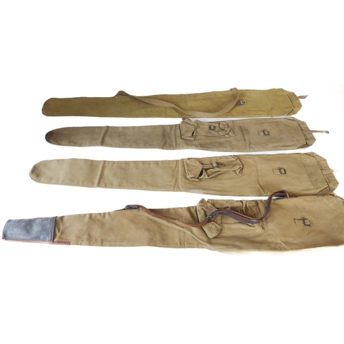 210 - Three British military .303 heavy canvas gun-slips (one adapted with with leather fittings for over-... 