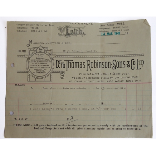 241 - An interesting selection of 1920s to 1950s supplier receipts, invoices and statements mostly to Mess... 