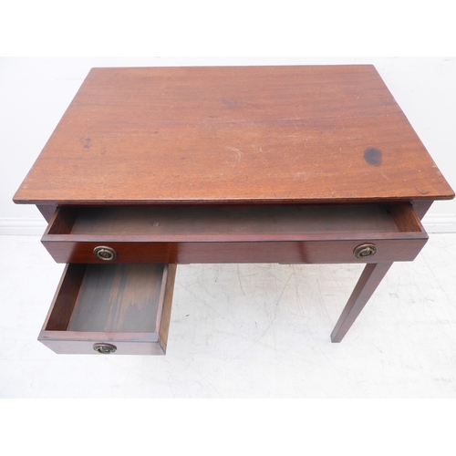 298 - An early 19th century mahogany lowboy: the reeded edge top above a single full-width drawer with two... 