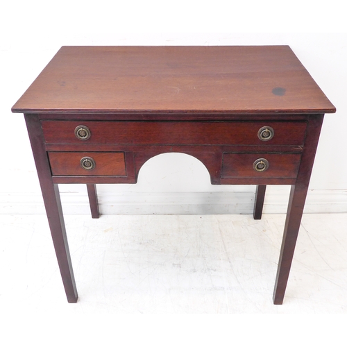 298 - An early 19th century mahogany lowboy: the reeded edge top above a single full-width drawer with two... 