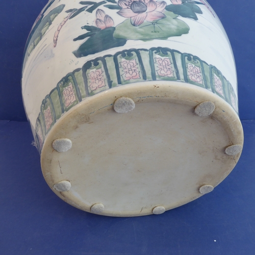 3 - A large Chinese porcelain carp bowl/planter of ovoid form: the lip with key fret design above a band... 