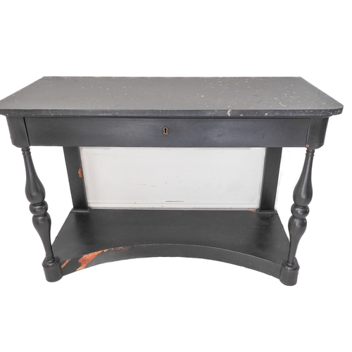 318 - An early 19th century marble-topped continental console table: the white flecked black marble top ab... 