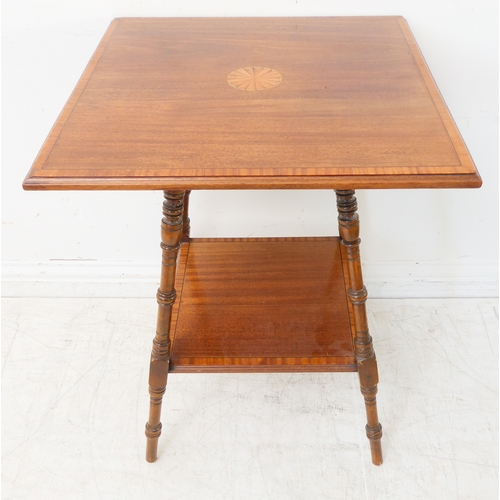 345 - An Edwardian period mahogany and satinwood crossbanded square occasional table: central circular mar... 