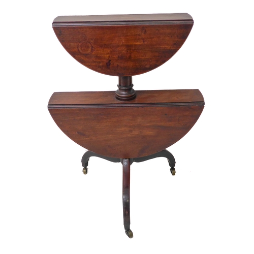 367 - An early 19th century two-tier circular-topped mahogany revolving dumb waiter on three downswept leg... 