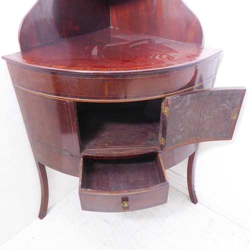 390 - A 19th century bow-front rosewood crossbanded and boxwood-strung freestanding mahogany corner unit: ... 