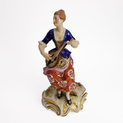 40 - A pair of 19th century Derby figurines (af) and a pair of early 20th century continental figurines (... 