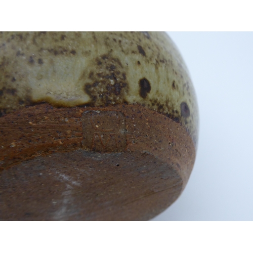 43 - A glazed studio pottery vase of ovoid form (possibly Winchcombe ?): monogrammed stamp lower unglazed... 