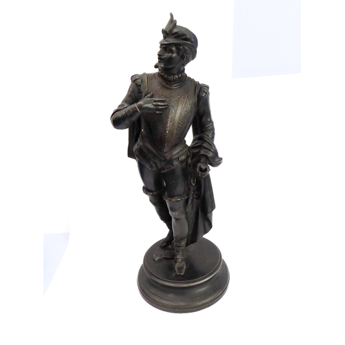 80 - Two circa 1900 spelter figures, Sir Francis Drake and a bust of the Madonna (41 and 31 cm high)