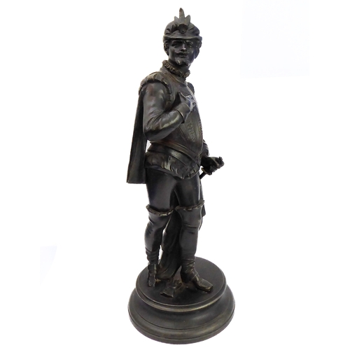 80 - Two circa 1900 spelter figures, Sir Francis Drake and a bust of the Madonna (41 and 31 cm high)