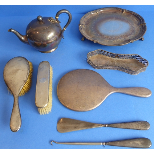 92 - A selection of silver and silver-plate to include a lady's early 20th century silver mounted dressin... 