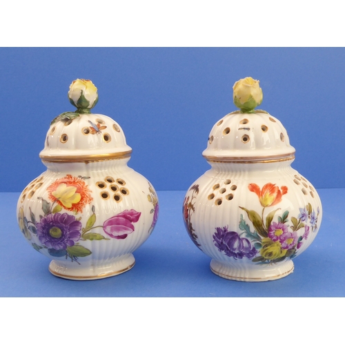 1 - A pair of late 19th century Dresden-style potpourris of baluster form: each cover with flowerhead fi... 