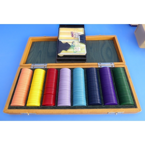 198 - Gaming cards together with associated items including poker dice, dice shaker, cased bridge set, a c... 