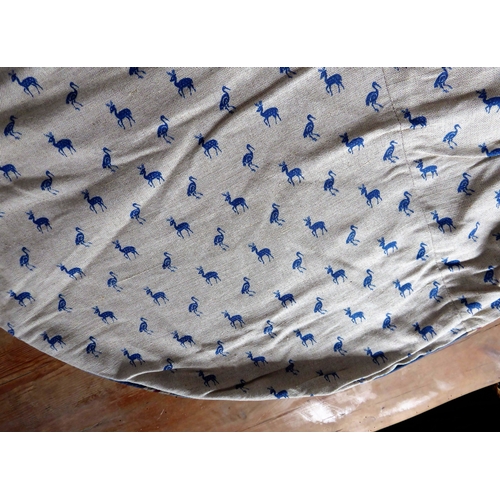 263 - A large double-sided bedspread in blue tartan silk effect fabric one side and a cream linen fabric o... 